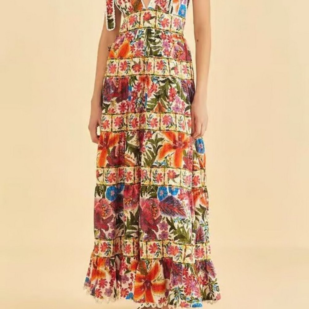 Farm Rio Tropical Yard Sleeveless Midi Dress